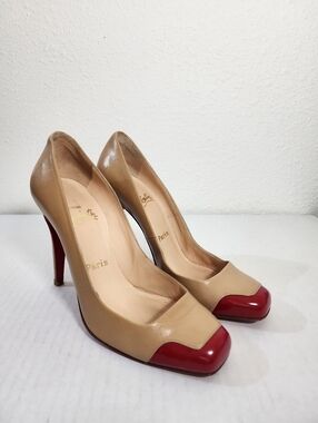 Christian Louboutin Leather Pumps Beige Nude Red Toe Cap Heels EU 38